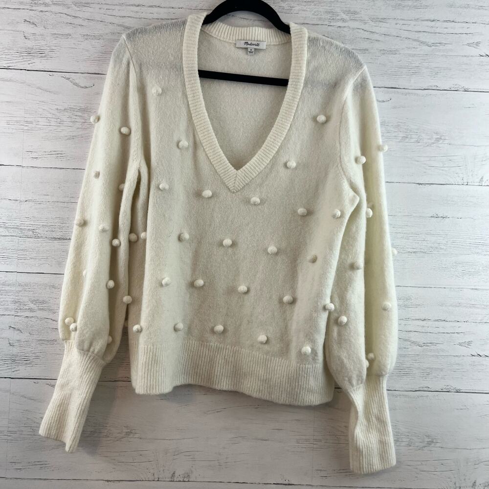 Madewell Cream Bobble Knit V Neck Sweater‎ Size M